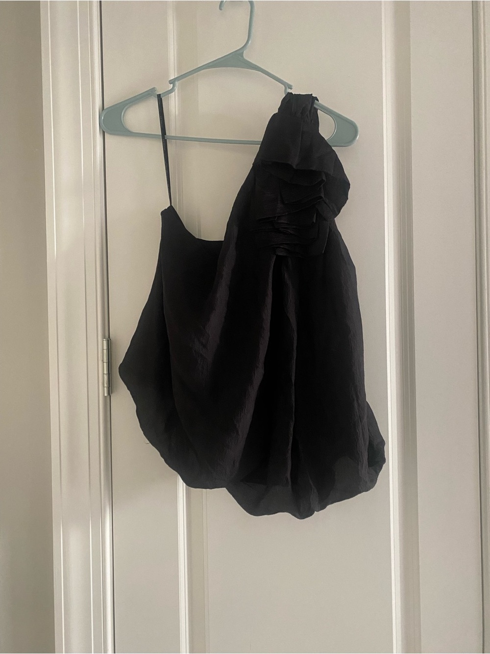 MM Couture By Miss Me One Shoulder Bubble Hem Black Silk Blouse SZ S Lined Chic